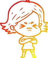 warm gradient line drawing cartoon angry girl vector