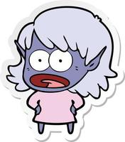 sticker of a cartoon shocked elf girl vector