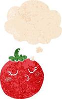 cartoon tomato and thought bubble in retro textured style vector