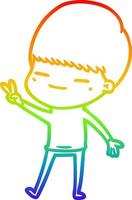 rainbow gradient line drawing cartoon smug boy vector