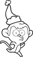 line drawing of a surprised monkey wearing santa hat vector