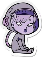 sticker of a cartoon astronaut woman vector