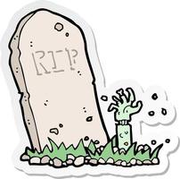 sticker of a cartoon zombie rising from grave vector