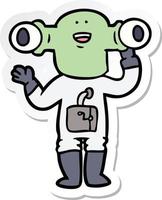 sticker of a friendly cartoon alien waving vector