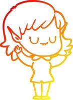 warm gradient line drawing happy cartoon elf girl vector