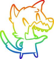 rainbow gradient line drawing laughing fox cartoon vector