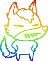 rainbow gradient line drawing angry wolf cartoon vector