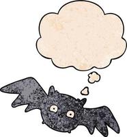 cartoon halloween bat and thought bubble in grunge texture pattern style vector