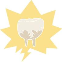 cartoon tooth and speech bubble in retro style vector