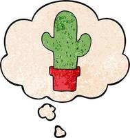 cartoon cactus and thought bubble in grunge texture pattern style vector