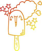 warm gradient line drawing cute cartoon ice lolly vector