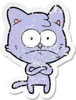 distressed sticker of a cartoon nervous cat vector