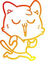 línea de gradiente cálido dibujo gato de dibujos animados cantando vector