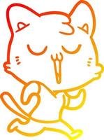 warm gradient line drawing cartoon cat singing vector