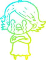cold gradient line drawing cartoon woman crying vector