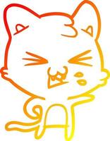 warm gradient line drawing cartoon cat hissing vector