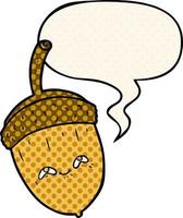 cartoon acorn and speech bubble in comic book style vector