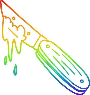 rainbow gradient line drawing cartoon bloody knife
