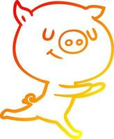 warm gradient line drawing happy cartoon pig vector