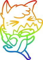 rainbow gradient line drawing angry cartoon fox running vector