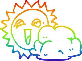 rainbow gradient line drawing cartoon sun and cloud vector