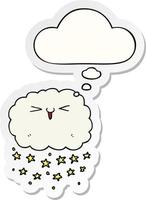 happy cartoon cloud and thought bubble as a printed sticker vector