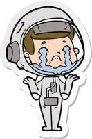 pegatina de un astronauta llorando de dibujos animados