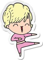 sticker of a cartoon laughing woman vector