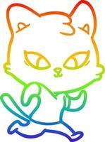 rainbow gradient line drawing cute cartoon cat vector