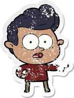 distressed sticker of a cartoon staring man vector