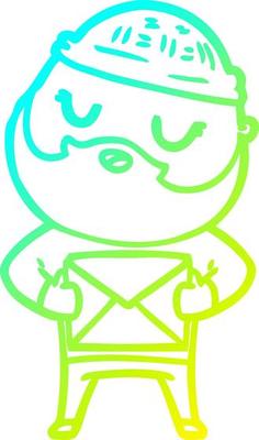 cold gradient line drawing cartoon man with beard