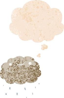 cartoon cloud and thought bubble in retro textured style