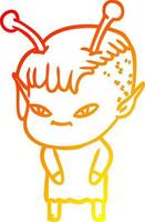 warm gradient line drawing cute cartoon alien girl vector