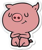 sticker of a happy cartoon pig vector