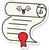 sticker of a cute cartoon contract vector