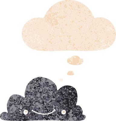 cute cartoon cloud and thought bubble in retro textured style