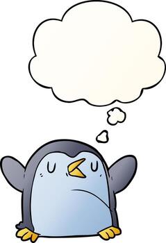 cartoon penguin and thought bubble in smooth gradient style vector