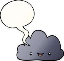cartoon tiny happy cloud and speech bubble in smooth gradient style vector