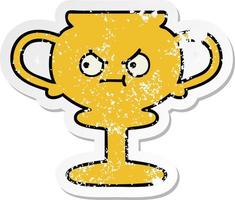 distressed sticker of a cute cartoon trophy vector