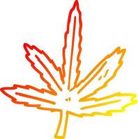 warm gradient line drawing cartoon marijuana leaf vector