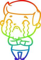 rainbow gradient line drawing cartoon man crying vector