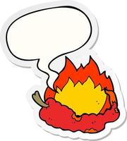 cartoon hot chili pepper and speech bubble sticker vector