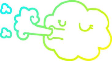 cold gradient line drawing cartoon cloud blowing a gale vector