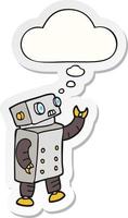 cartoon robot and thought bubble as a printed sticker vector