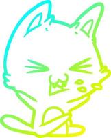 cold gradient line drawing cartoon cat hissing vector