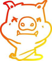 warm gradient line drawing angry cartoon pig throwing tantrum vector