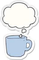 cartoon coffee cup and thought bubble as a printed sticker vector