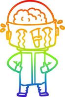 rainbow gradient line drawing cartoon crying robot vector