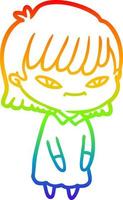 rainbow gradient line drawing cartoon woman vector