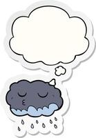 cartoon rain cloud and thought bubble as a printed sticker vector